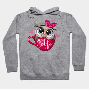 A cute owl sits in a cup with the inscription coffee. Hoodie